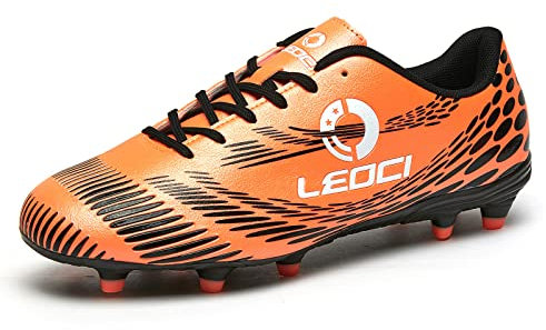 LEOCI Hombres Mujeres Tacos de fútbol para Suelo Firme Exterior/Interior niños niñas Zapatillas de Entrenamiento de fútbol Sala Profesional