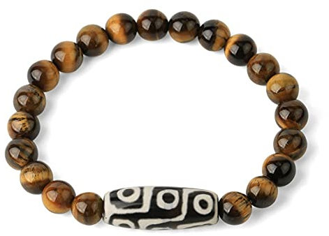 YONGHONGKEJI BYUK Perlenarmband,Tibetischer Buddhismus Natürliche Tigerauge Edelsteinperlen Dzi Achat Armband Neunäugiges Gebet Religion Armreif Zierliches Geschenk Für Männer Frauen