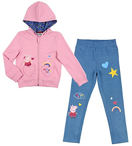 Peppa Wutz Pig Mädchen Set Sweatjacke und Leggings (Rosa, 98-104)