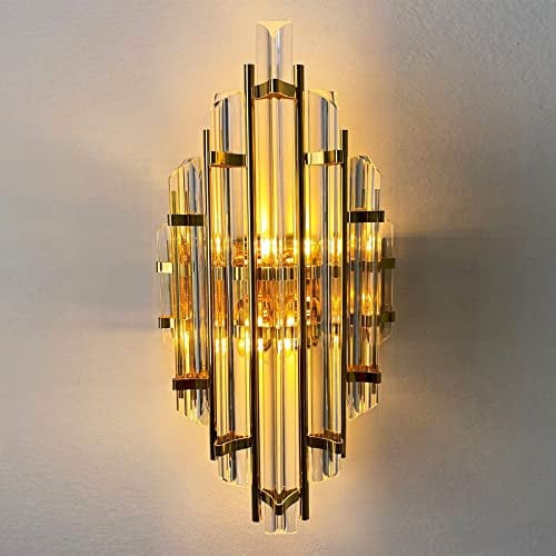 bamyum Champion Wandleuchte Gold Farbe 25 x 45 cm, Wandleuchte Innen Kristall, Wohnzimmer Wandlampe Glas, Wandleuchte Innen Vintage, Wandlampe Gold Farbe, Wandleuchte Glas Schlafzimmer, Wandlampe Groß