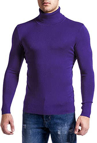 Evoga Maglioncino Dolcevita Uomo Slim Fit Aderente Stretch Elasticizzato (Viola, XXL)