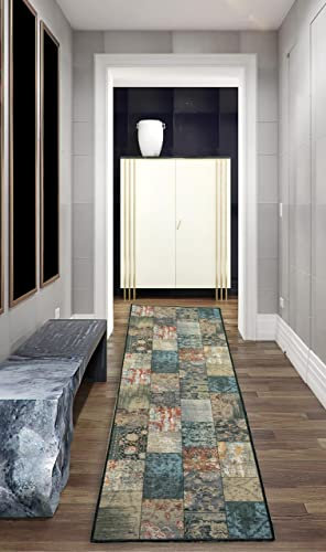 Teppich-Traum Moderner Brücken-Teppich eleganter Stil mit Quadraten orientalisch Gemustert braun grau orange Mehrfarbig Größe 80 x 250 cm