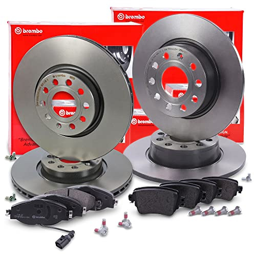BREMBO Coated Disc Line Bremsenset inkl. Bremsscheiben Vorne Ø 312 mm Belüftet + Hinten Ø 272 mm Voll + Bremsbeläge Vorne und Hinten Kompatibel mit SEAT LEON (5F1) (5F5) (5F8), SKODA OCTAVIA 3