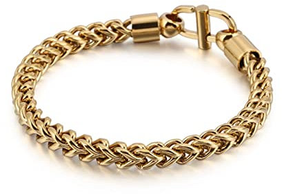 Skcess Armband Männer Gold,Kettenarmbänder Einfach Und Vielseitig Rostfreier Stahl Herrenarmband 215X6Mm