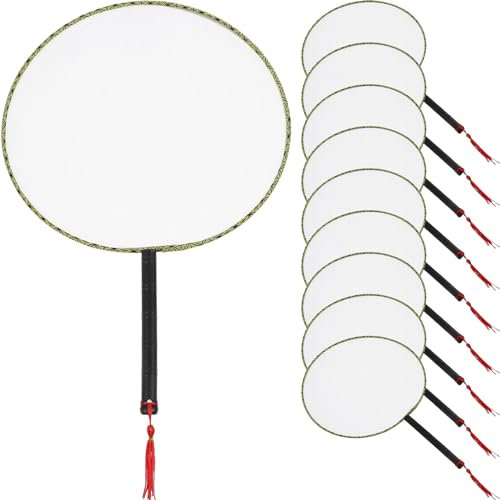 Ciieeo 10pcs Blank Chinese Style Round Silk Fan DIY Unpainted Silk Fan Creative Painting Blank Fan Round Colorable Silk Fan for Art Craft Making Supplies