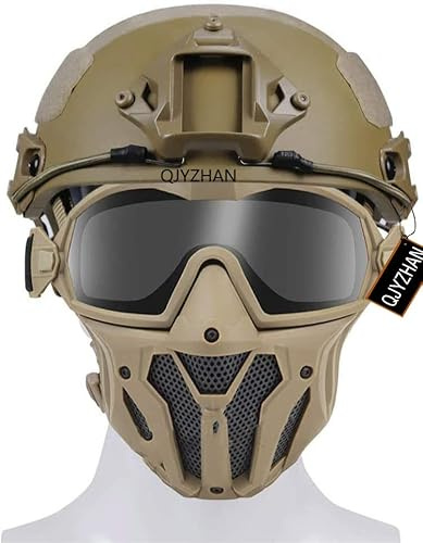 PJ Style - Casco rápido y máscara de cara completa para airsoft, gafas antivaho extraíbles, mini ventilador de escape con lentes intercambiables