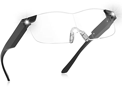 OKH Wiederaufladbare Lupe mit LED-Licht, freihändig, 200 % blaues Licht, blockierende Vergrößerung, beleuchtete Brille für Hobbys, Lesen, enge Arbeit
