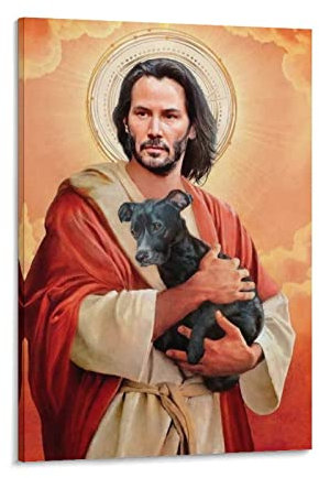 HAPPOW Keanu Reeves Jesus Meme Poster, dekoratives Gemälde, Leinwand, Wandkunst, Dekoration für Zuhause, Schlafzimmer, 60 x 90 cm