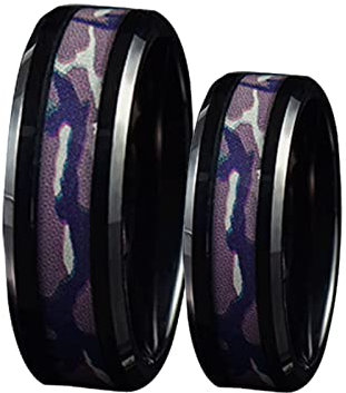 Trauringe Paar, Freundschaftsringe Paar Schwarz Edelstahl 8 mm mit Mehrfarbigem Muster Schmuckgeschenk für Neues Jahr