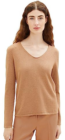 TOM TAILOR Damen Basic Strickpullover mit V-Ausschnitt, 32399 - Blush Mahogany Melange, M