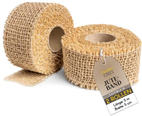 Creative Deco 2 x Juteband | Set aus Zwei Rollen 5 cm x 5 m | Hochzeitsdeko Dekoration | Naturbrauner Stoff | Kunst und Handwerk | Dekorativer Boho Band