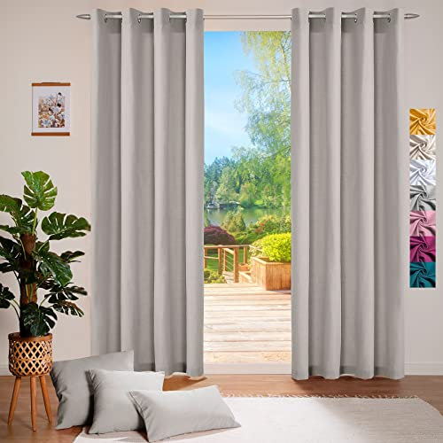 heimtexland ® Deko Vorhang Baumwolle Dekoschal Blickdicht Einfarbig Ösenschal Gardine Typ849 Grau HxB 225x140 cm