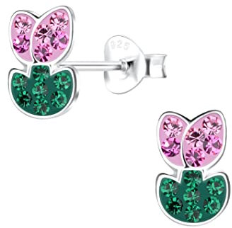 TEZCRT Kinderohrringe Silber 925 mädchen Ohrstecker, Kinder Ohrringe, Tulpe