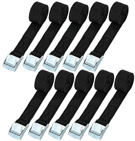 URAQT Sangle d'Arrimage, 10pcs 1m x 2cm Kit de Fixation avec Sangle de Serrage Boucle de Serrage, pour Moto, Voiture, Porte Vélo, Puissance de Traction: 200 kg/Pièce (Black)