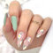 Ceboic 24 Pcs French False Nails, Flowers Almond Press on Nails Medium Length Glossy Fake Nail with Glue Stickers, Green Frosted Acrylic Stick on Nail Tips for Women Girls Nails Art Decorations
