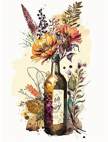 Artery8 Wildflower Bouquet in Upcycled Glass Wine Bottle Large XL Wall Art Canvas Print