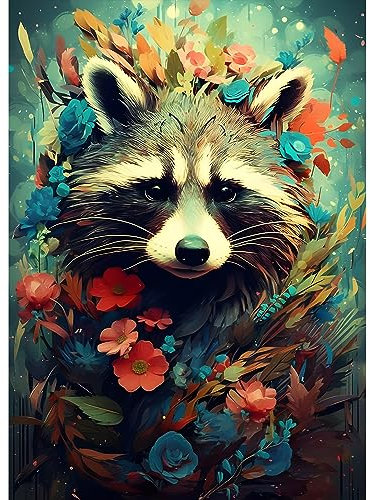EOBROMD Diamond Painting Erwachsene Waschbären, 5D Diamant Painting Bilder Erwachsene Tiere, DIY Diamond Painting Bilder Diamant Malerei Set für Wanddekoration 30x40cm