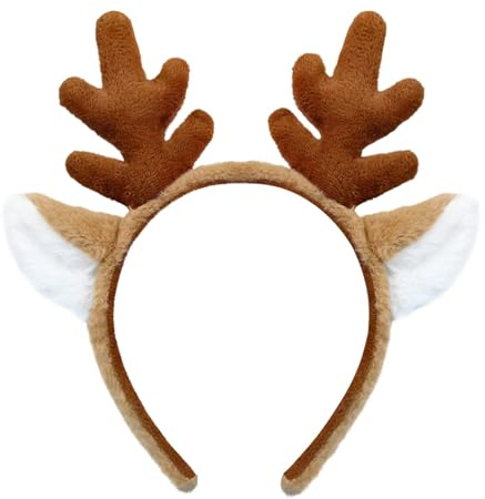 SIOTMERA Rentier Haarreif, Reh Geweih Haarreif mit Rentierohren, Rentier Ohren für Damen Erwachsene, Weihnachten Kostüm Accessoire Karneval Cosplay Reh Ohren Kostüm