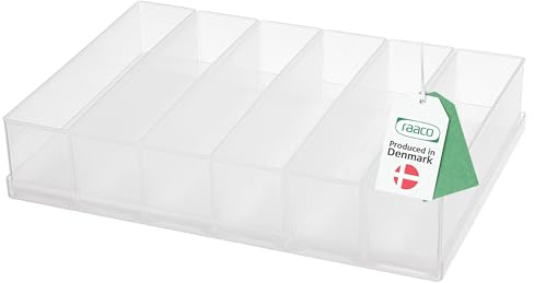 Raaco Einsatzkasten 55 6xA9-3, 6 Einsätze, Transparenter Sortierkasten | Tablett mit 6 Einsätzen, Transparenter Sortierkasten für Kleinteile, Sortierboxen, Schubladen & Kleinteileaufbewahrung, Modul