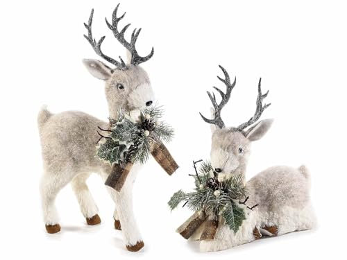 Gruppo Maruccia - Renne Natalizie in Fibra Sintetica Bianche - Addobbo per Casa, Negozi, Vetrine - Idea Regalo - Altezza 37 Cm