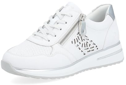 Remonte Damen Low-Top Sneaker D1G00, Frauen Halbschuhe,lose Einlage,Laufschuhe,schnürschuhe,schnürer,Plateausohle,Sportschuhe,Weiss Kombi (80),44 EU