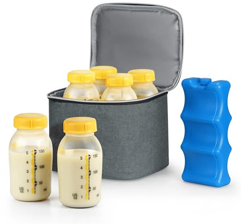 Navaris Sac Isotherme pour Biberon et Conservation de Lait Maternel - Mini Bouteille avec Poignée et Pain de Glace - pour 6 Biberons
