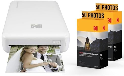 KODAK Pack Imprimante Photo Printer PM220 et 2 Cartouches MSC50 - Photos 5.4 * 8.6 cm, WiFi, Compatible avec iOS et Android - Blanc