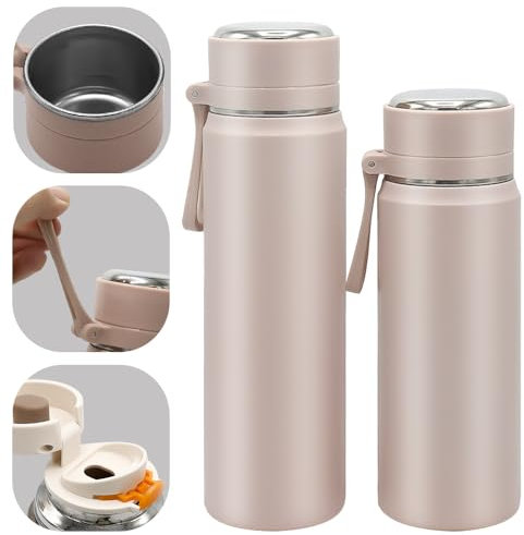 Borraccia Termica 500ML/600ML,18/10 Acciaio Inox, Antigoccia, Borraccia con Filtro Tazza, Senza BPA, Bottiglia Acqua Termos per Sport, Scuola, Campeggio, Picnic (rosa, 600ML)