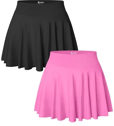 OQQ 2-teilige Damen Röcke 2-in-1 Fließend Vielseitig Dehnbar Ausgestellt Lässiger Minirock Schwarz Rose