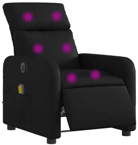 vidaXL Massagesessel, Sessel Elektrisch, Relaxsessel mit Liegefunktion Vibrationsfunktion, Fernsehsessel Liegesessel für Wohnzimmer, Schwarz Kunstleder
