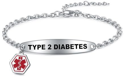 AITENME Medizinischer Alarm Armbänder Damen SOS Damen Medical Armband Edelstahl Armkette Kette Panzerkette (TYPE 2 DIABETES)