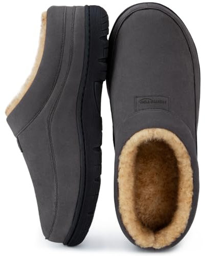 HomeTop Herren Mokassin Hausschuhe Weiche Warme Rutschfeste Memory Schaumstoff Innen Pantoffeln mit flauschigem Futter Grau,42-43 EU