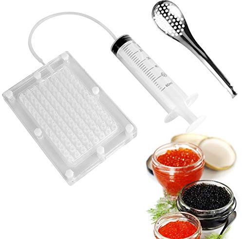 Kit de gastronomía molecular, caja para hacer caviar, kit de esferificación gastronomía molecular, esferificación esférica, dispensador de salsa de huevas con jeringa y cuchara