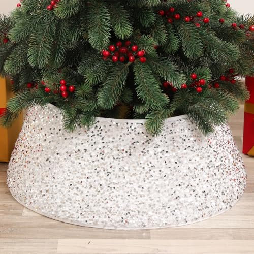 Decorazioni Per Gonna Albero Di Natale, Gonna Per Albero Di Natale Da 60 cm Collare Per Albero Copertura Glitter Rosso Base Per Cestino Di Natale Per Decorazioni Per Feste A Casa Vacanza