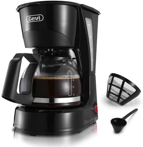 Gevi 4 Tassen Filter Kaffeemaschine, abnehmbare Filter für frischen Kaffee, Anti-Tropf-Funktion, kompakte Bauweise, Auto-Off, 600 Watt, schwarz