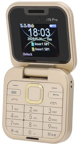 Lazmin112 Senioren-Klapptelefon, Faltbares 2G-Handy mit Großen Tasten, Lautem Ton, Dual-SIM, Schnellwahl, UKW-Radio, LED-Taschenlampe, Langes Standby-Seniorentelefon (Gold)