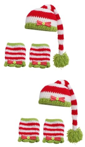 BESTYASH 2St handgemachte gehäkelte Babymütze neugeborene requisiten -Weihnachtsfoto-Stütze Neugeborenes babygirl schlabberlatz Strickset für Kinder Kostüm für Kinder