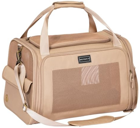 Petsfit Transportbox Hund Katze Faltbar Hundetasche für kleine Hunde Katzen Tragetasche mit verstellbarem Schultergurt & weiches expandierbare Kissen, M/Khaki