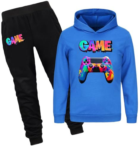 Zgekmby Jungen Trainingsanzug Game Fans Baumwolle Pullover Hoodie Sweatshirt Kleidung Set Kinder Jogginghosen Set 2 Stück Sweatsuit, Blau, 12-13 Jahre