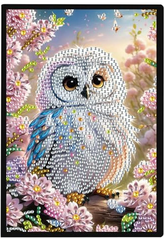 SHEGZHUC 14.5x21cm Diamond Painting Notizbuch A5 Blank Diamant Painting Notizbuch Diamant Malerei Notizbuch Diamond Painting Strass Special Spezialsteine Tagebuch Mädchen Geschenke(Eule mit Blumen)