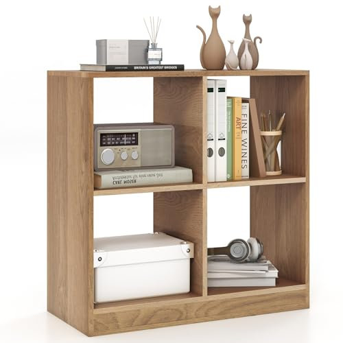 GOPLUS Bücherregal mit 4 Würfelfächern, Standregal, Aufbewahrungregal Ablageregal für Kinderzimmer Wohnzimmer, 73 x 33 x 73 cm (Natur)