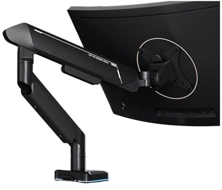 Einzel-Monitor-Ständer für 43,2 cm (42 Zoll) Bildschirme, 15 kg Gewichtskapazität, verstellbare Gasfederhalterung mit 31 RGB-Beleuchtungsmodi und USB-Port, C-Klemme und Ösenhalterung