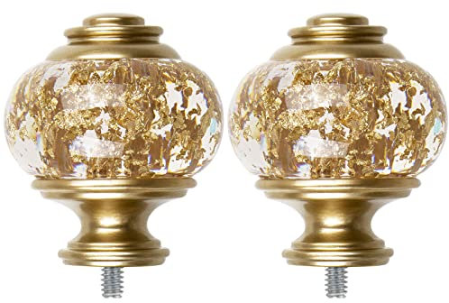 KAMANINA 2 Stück Gold Endstücke für Gardinenstange mit Durchsichtigen, Gardinenstangen Endstück mit M6 Schrauben für Durchmesser 22 bis 25 mm Vorhangstange
