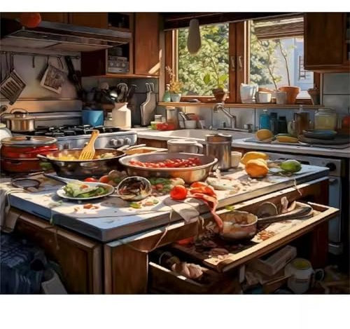 Hoonjiin Malen Nach Zahlen Erwachsene,DIY Küche Essen Acrylfarbe Malen Nach Zahlen AnfäNger Set,30x40cm（Ohne Rahmen）