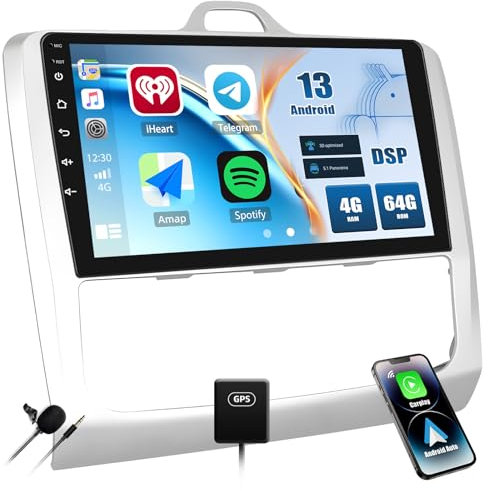 CAMECHO 4+64G 9 Pulgadas DSP Navi Autorradio para Ford Focus Mk2 2004-2011, Android 13 Bluetooth Radio HD Pantalla Táctil con Wireless Carplay Android Auto WiFi GPS FM/RDS EQ Mirror Link