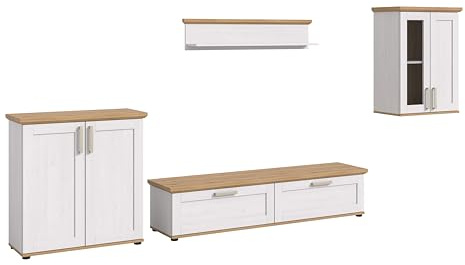 xonox.home Wohnzimmer Verona 4tlg. Set Wohnkombination Wohnwand Wohnzimmermöbel Wohnzimmerschrank Möbelkombination Wohnzimmerset in Sibiu Lärche Nb. Absetzung Artisan Eiche Nb.