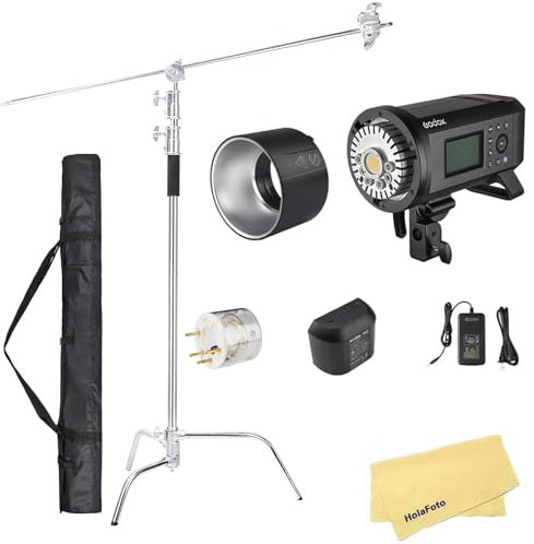 Godox AD600 Pro AD600Pro Outdoor Flash with C Stand Pack,0.01~0.9s Recycle Time,28.8V/2600mAh Lithium Battery,360 Full Power Flashes,Compatible for Canon Nikon Sony Olympus Panasonic Fujifilm