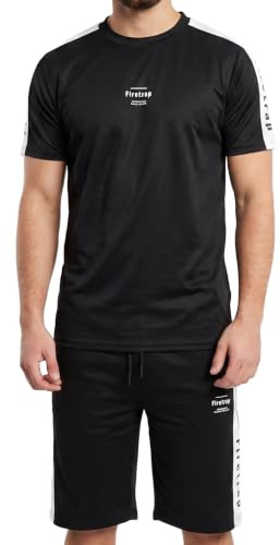 Firetrap Men's 2 Piece Tracksuit Set – 100% Polyester Short Sleeve T-Shirt & Shorts Summer Activewear Outfit, Lightweight Breathable Sportswear with Pockets