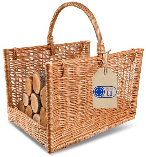 Creative Home Groß Kaminkorb Holzkorb Kaminholzkorb Rattan 50 x 34 x 50 cm | Aufbewahrung Rechteckig Weidenkorb für Kaminholz / Holz | Braun Dick Weide Feuerholzkorb Holztrage Tragekorb
