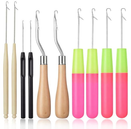 cobee 10 Pcs Crochet Needles Set, Small Bent Crochet Hooks, Hair Crochets Hook for Braid Hair, Dreadlocks, Rug Making, Carpet Crafting & Other DIY Projects